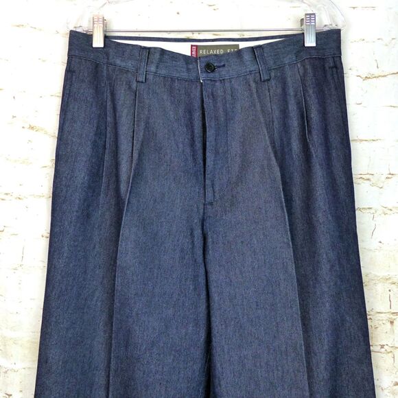 Edwin Jeans Men 33 (30X31) Blue Wide Leg Relaxed Pleated Chino Trouser Y2K Japan - Picture 3 of 13
